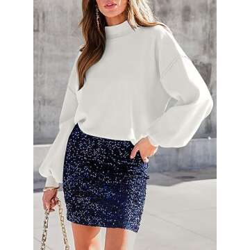 Dokotoo Women's Turtleneck High Neck 2023 Fall Tunic Fashion Outfits Clothes Long Lantern Sleeve Coz...