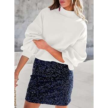 Dokotoo Women's Turtleneck High Neck 2023 Fall Tunic Fashion Outfits Clothes Long Lantern Sleeve Cozy Knit Sweater Casual Loose Pullover Jumper Tops White Small