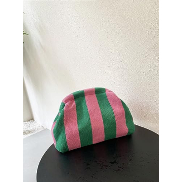 Verdusa Women's Colorblock Clutch Handbags Casual Crochet Bag Small Purse Green and Pink one-size