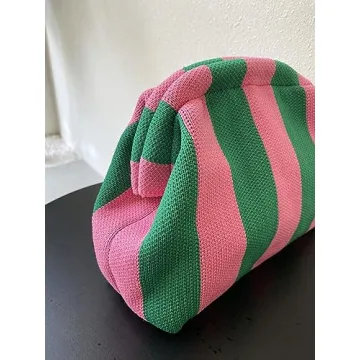 Verdusa Women's Colorblock Clutch Handbags Casual Crochet Bag Small Purse Green and Pink one-size