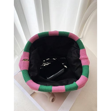 Verdusa Women's Colorblock Clutch Handbags Casual Crochet Bag Small Purse Green and Pink one-size