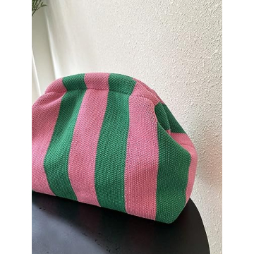 Verdusa Women's Colorblock Clutch Handbags Casual Crochet Bag Small Purse Green and Pink one-size