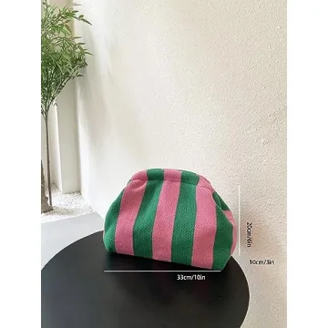 Verdusa Women's Colorblock Clutch Handbags Casual Crochet Bag Small Purse Green and Pink one-size