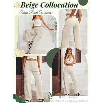 QYANGG High Waist Cargo Pants Women Stretch Baggy Cargo Pants Women Multiple Pockets Relaxed Fit Str...