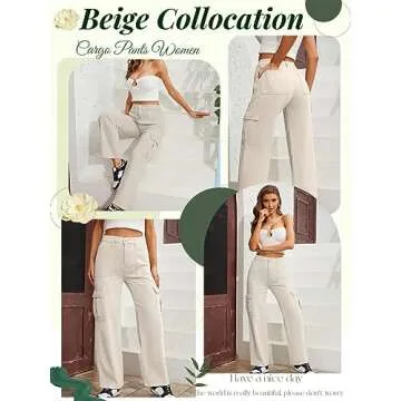 QYANGG High Waist Cargo Pants Women Stretch Baggy Cargo Pants Women Multiple Pockets Relaxed Fit Str...