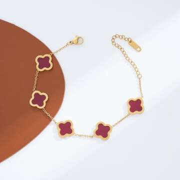 ECNOTX Lucky Bracelets for Women，Luxury 18K Gold Plated Clover Bracelet Gold Lucky Bracelet for Wo...