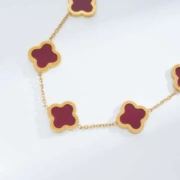 ECNOTX Lucky Bracelets for Women，Luxury 18K Gold Plated Clover Bracelet Gold Lucky Bracelet for Women Flower Four Leaf Bracelets Jewelry Gifts for Women (Red Bracelet), 24cm