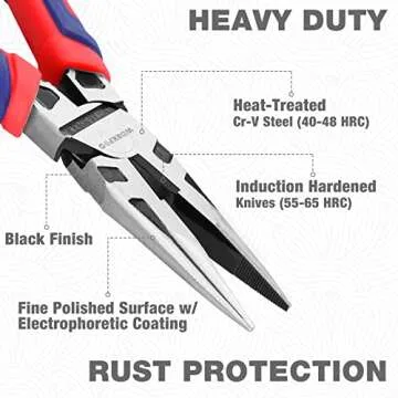 WORKPRO Premium 8” Needle Nose Pliers, Paper Clamp Precision, Heavy-Duty CRV Steel, Large Soft Grip with Wire Cutter, Long Nose Cutting Pliers, W031269