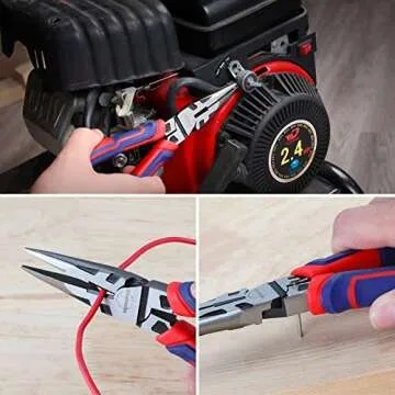 WORKPRO Premium 8” Needle Nose Pliers, Paper Clamp Precision, Heavy-Duty CRV Steel, Large Soft Grip with Wire Cutter, Long Nose Cutting Pliers, W031269