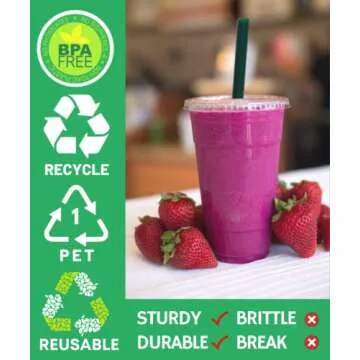 Aatriet [100 Sets] 24 oz Clear Plastic Cups with Lids and STRAWS, Disposable Party Cups for To Go Iced Coffee Cold Drinks, Smoothie, Juice, Parfait, Frappuccino, Milkshake. No Leaking Fruit Cup