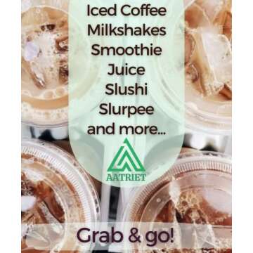 Aatriet [100 Sets] 24 oz Clear Plastic Cups with Lids and STRAWS, Disposable Party Cups for To Go Iced Coffee Cold Drinks, Smoothie, Juice, Parfait, Frappuccino, Milkshake. No Leaking Fruit Cup