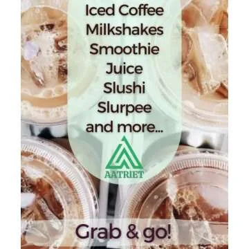 Aatriet [100 Sets] 24 oz Clear Plastic Cups with Lids and STRAWS, Disposable Party Cups for To Go Iced Coffee Cold Drinks, Smoothie, Juice, Parfait, Frappuccino, Milkshake. No Leaking Fruit Cup