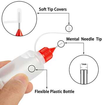 YEAJOIN 18PCS Precision Needle Tip Glue Applicator Bottles, 6 Color 30ML/1 OZ Fine Needle Tip Squeez...