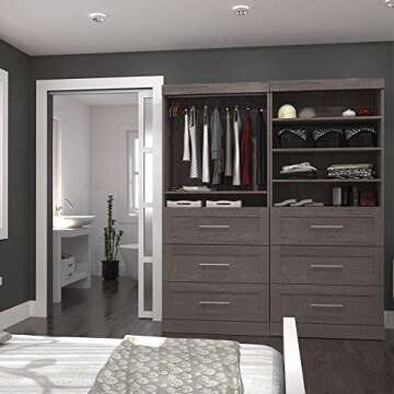 Bestar Wardrobe Closet Organizer System 72-inch with Drawers for Bedroom, Entryway, Pur Collection, Modern, White