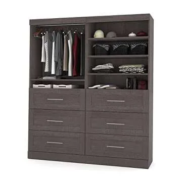 Bestar Wardrobe Closet Organizer System 72-inch with Drawers for Bedroom, Entryway, Pur Collection, Modern, White