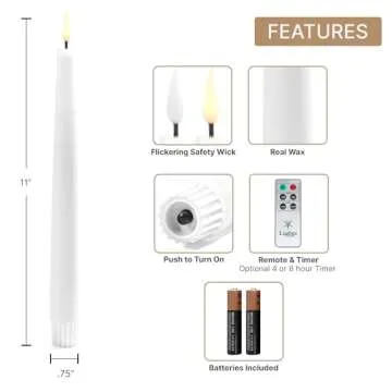 LampLust Flameless Taper Candles, Realistic 3D Flame with Wick, 11 Inch, 4 Pack, WhiteReal Wax, Flickering Flameless Candle LED, Remote & Batteries Included, Home Decor, Mantel & Wedding Centerpieces