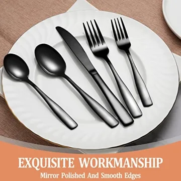 20-Piece Black Silverware Set Stainless Steel Dishwasher Safe