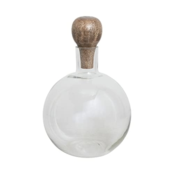 Elegant Mango Wood Stopper Wine Decanter - 10" Clear Glass Bar Essential