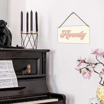 Retro Western Howdy Pink Beige Preppy Boho Printed Wood Plaque Sign Wall Hanging,Rustic Howdy Hanging Wall Signs for Western Home College Dorm Decor 12 x 6 Inches