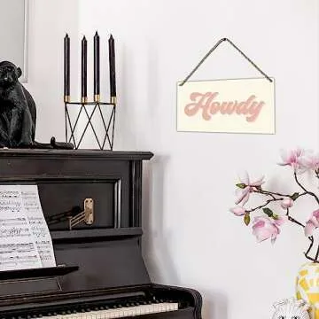 Retro Western Howdy Pink Beige Preppy Boho Printed Wood Plaque Sign Wall Hanging,Rustic Howdy Hanging Wall Signs for Western Home College Dorm Decor 12 x 6 Inches