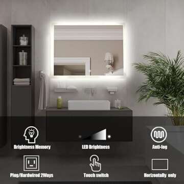 KAASUN 40" x 28" Inch LED Bathroom Wall-Mounted Backlit Vanity Mirror High Lumen Anti-Fog Waterproof Horizontal Installation with Touch Switch
