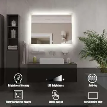 KAASUN 40" x 28" Inch LED Bathroom Wall-Mounted Backlit Vanity Mirror High Lumen Anti-Fog Waterproof Horizontal Installation with Touch Switch