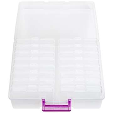 IRIS USA 4" x 6" Photo Storage Craft Keeper, Main Container with 16 Organization Cases for Pictures, Crafts, Scrapbooking, Stationery Storage, Protection and Organizations, Violet/Clear