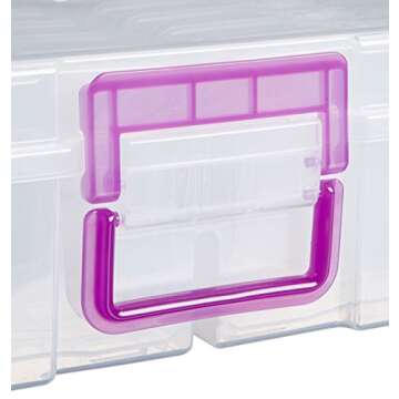 IRIS USA 4" x 6" Photo Storage Craft Keeper, Main Container with 16 Organization Cases for Pictures, Crafts, Scrapbooking, Stationery Storage, Protection and Organizations, Violet/Clear