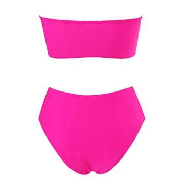OMKAGI Women Strapless Swimsuits High Waisted Two Piece Solid Bandeau Bikini Set(Medium,Hot Pink)