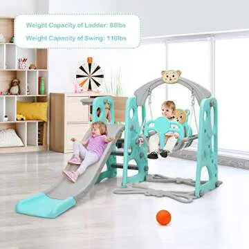 Costzon 4 in 1 Toddler Slide and Swing Set, Little Bear Indoor Outdoor Baby Swing with Slide, Swing,...
