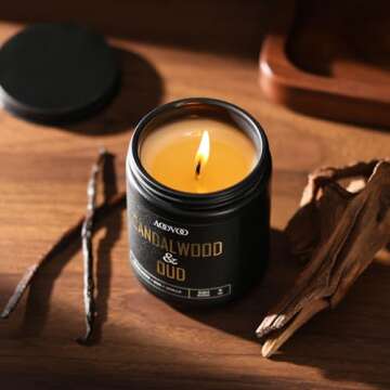 AOOVOO Scented Candles for Men - Sandalwood & Oud Scented, Black Mens Candle Gift for Birthday, Holi...