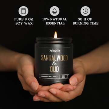 AOOVOO Scented Candles for Men - Sandalwood & Oud Aroma