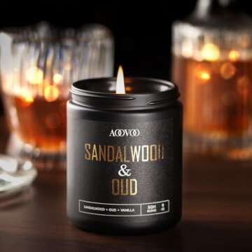 AOOVOO Scented Candles for Men - Sandalwood & Oud Aroma