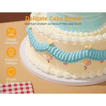 Kootek Cake Boards Drums 12 Inch Round, 1/2" Thick Decorating Supplies White 6-Pack Sturdy Corrugated Cardboard Base, Base para Pastel