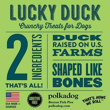 Polkadog Lucky Duck Bone-Shaped Dog Treats, Cat Snacks – All-Natural Pet Treats for Kittens, Puppies – Bite-Sized, Crunchy Snack for Dogs, Cats – 2 Ingredients – 7oz