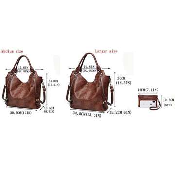 Women Tote Bag Handbags PU Leather Fashion Hobo Shoulder Bags with Adjustable Shoulder Strap, L, Brown