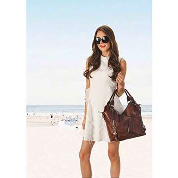 Women Tote Bag Handbags PU Leather Fashion Hobo Shoulder Bags with Adjustable Shoulder Strap, L, Brown