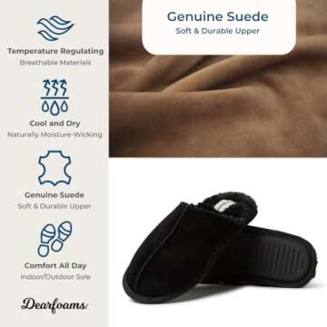 Dearfoams mens Genuine Suede Closed Toe Scuff Slipper, Black, 8 US