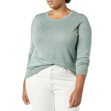Amazon Essentials Women's Long-Sleeve Lightweight Crewneck Sweater (Available in Plus Size), Sage Green Heather, X-Small
