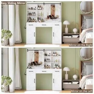 Irontar Farmhouse Makeup Vanity Desk with Sliding Mirror & Charging Station
