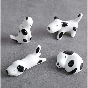 TanQiang 4 Pcs Set Cute Spotted Dog Ceramic Ware Chopsticks Stand Rest Rack Knife Fork Holder