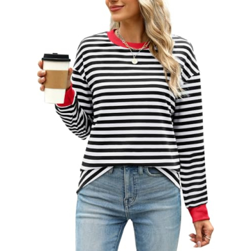 WIHOLL Tunic Tops for Women Loose Fit Dressy Long Sleeve Trendy Shirts Black S