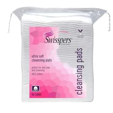 Swisspers Premium Facial Cleansing Pad, 100% Cotton, Ultra Soft, Extra Large, 50 White Pads per Reclosable Bag, 3 Bags (150 Pads Total)