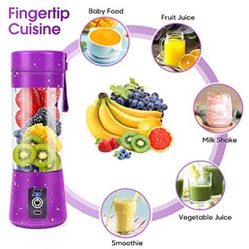 Portable Blender, MIAOKE Personal Mini Juice Blender, USB Rchargeable Juicer Cup with Six Blades in 3D, Smoothie Blender Home/Office/Outdoors, Dark P