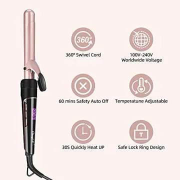 CkeyiN Curling Iron Set 5 in 1 Curling Wand 30s Instant Heat Up Hair Curler with Interchangeable Ceramic Barrel (0.35" to 1.25") Dual Voltage Temperature Adjustment Include Glove and 2 Hair Clips