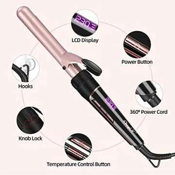 CkeyiN Curling Iron Set 5 in 1 Curling Wand 30s Instant Heat Up Hair Curler with Interchangeable Ceramic Barrel (0.35" to 1.25") Dual Voltage Temperature Adjustment Include Glove and 2 Hair Clips