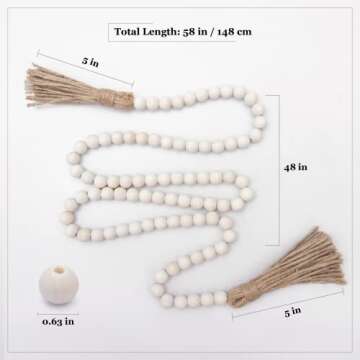 CS CAMSHERS Wood Bead Garland 58 Inch, Durable Farmhouse Beads with Tassel, Gorgeous Boho Beads for Home Decor, Wall Hanging, Coffee Table & a Thoughtful Gift for Loved Ones (Pack of 1)