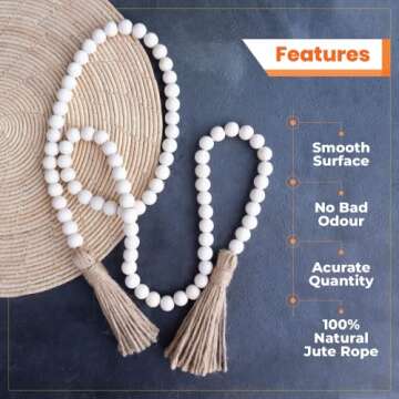 CS CAMSHERS Wood Bead Garland 58 Inch, Durable Farmhouse Beads with Tassel, Gorgeous Boho Beads for Home Decor, Wall Hanging, Coffee Table & a Thoughtful Gift for Loved Ones (Pack of 1)