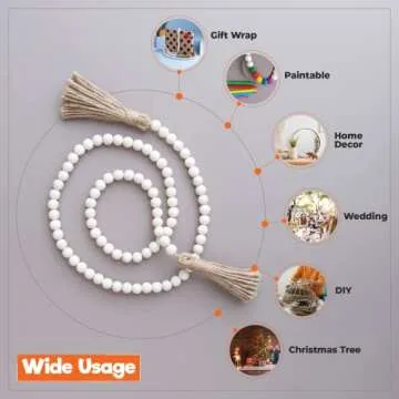 CS CAMSHERS Wood Bead Garland 58 Inch, Durable Farmhouse Beads with Tassel, Gorgeous Boho Beads for Home Decor, Wall Hanging, Coffee Table & a Thoughtful Gift for Loved Ones (Pack of 1)