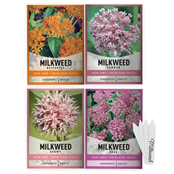 Gardeners Basics Milkweed Seeds for Monarch Butterflies - 4 Variety Pack to Attract Butterflies and ...
